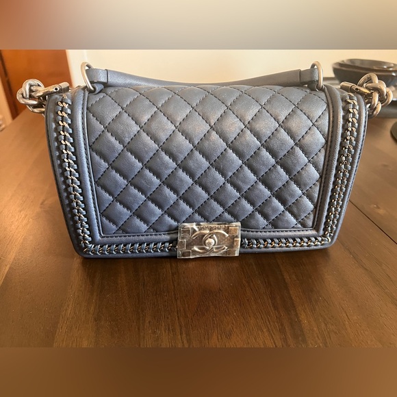 CHANEL Handbags - Chanel Navy Blue Caviar Boy Flap Shoulder Bag